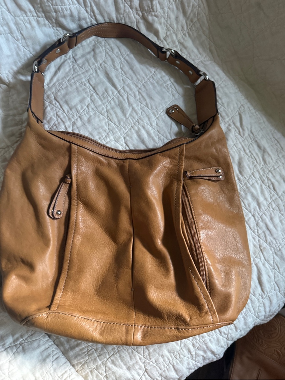 Tignanello Tan Leather Hobo Shoulder Bag
